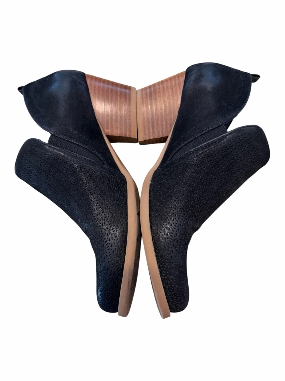 Baretrap Women’s Black Cutout Ankle Booties with Wood Block Heel